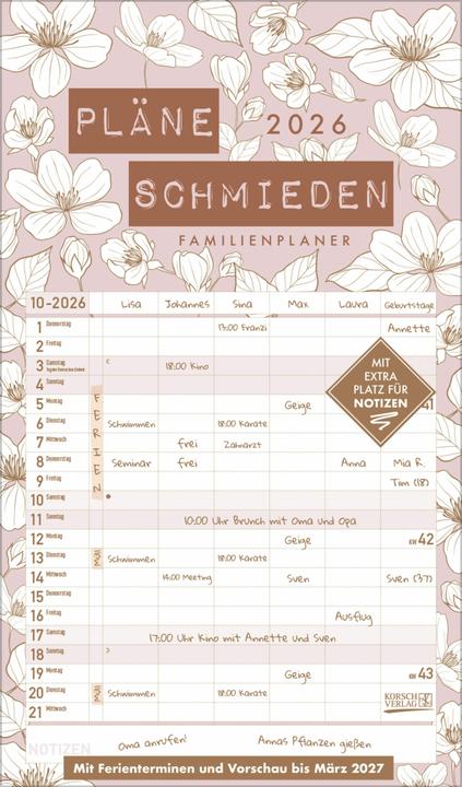Produktbild Premium Familienplaner Pläne schmieden 2026 (27 x 46 cm, Harter Einband, Deutsch)