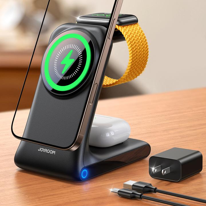 Actual product image Joyroom JR-W15 Wireless Charger 3 in 1 Charging Station with MagSafe - Black (15 W)