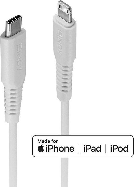 Actual product image Lindy 0.5m USB Type C to Lightning cable, white USB Type C plug to Lightning plug (0.50 m, USB 2.0)