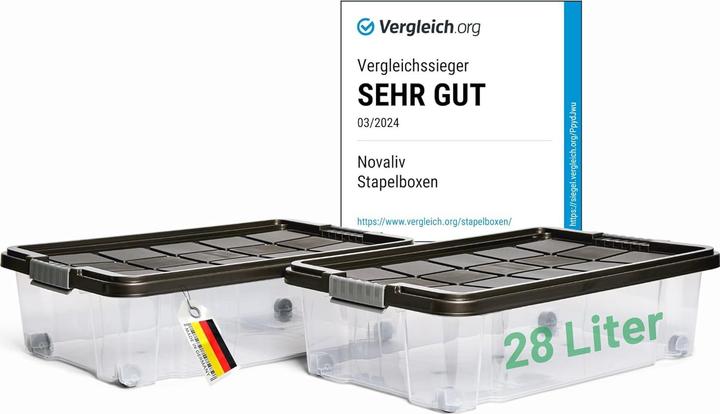 Produktbild Novaliv 2x Unterbettkommode mit Rollen 28L Aufbewahrungsbox Deckel Anthrazit Nestbar stapelbare mit (28 l)