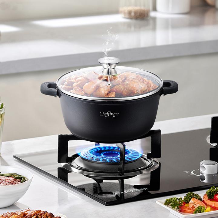 Produktbild Cheffinger Induktionstopf Antihaftbeschichtet Marmoreffekt 20cm mit Deckel (20 cm, Kochtopf)