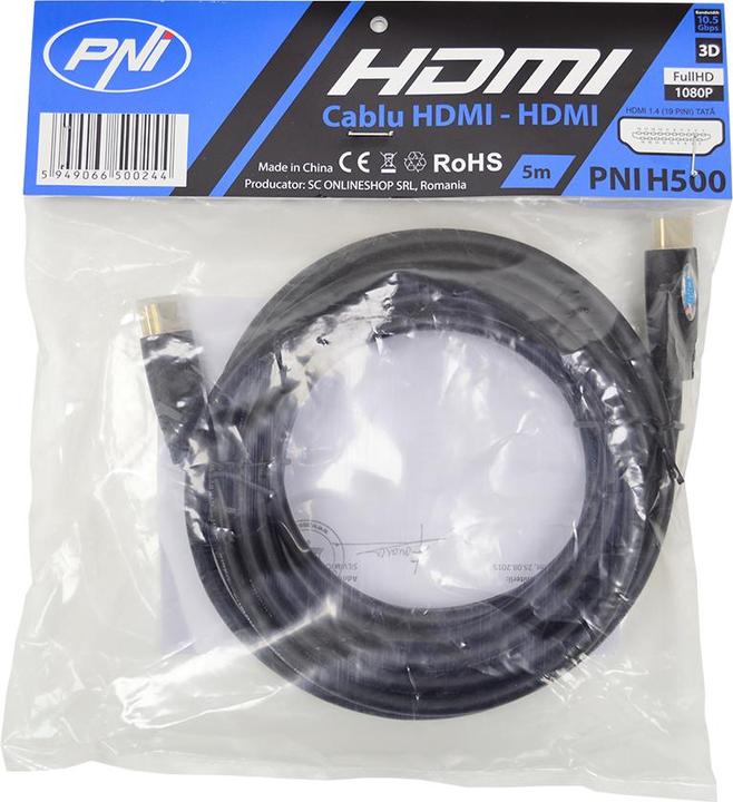 Actual product image PNI HDMI H500 High-Speed 1.4 V cable, male-male, Ethernet, gold-plated, 5 m (5 m, HDMI)