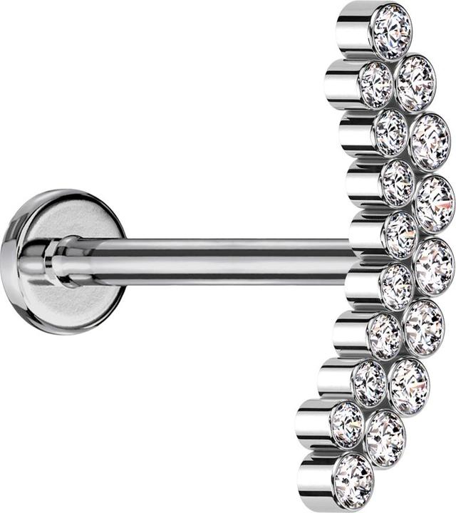 Star Piercing Micro Labret Innengewinde silber doppelreihe gebogen Kristalle silber (ohne Messing, Titan G23)