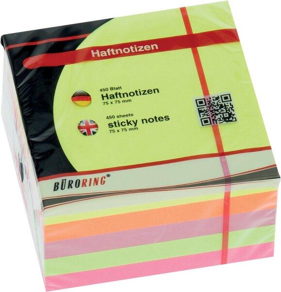 Büroring Haftnotiz-Würfel, FSC, 75 x 75 mm, neon, 450 Blatt (75 x 75 mm)