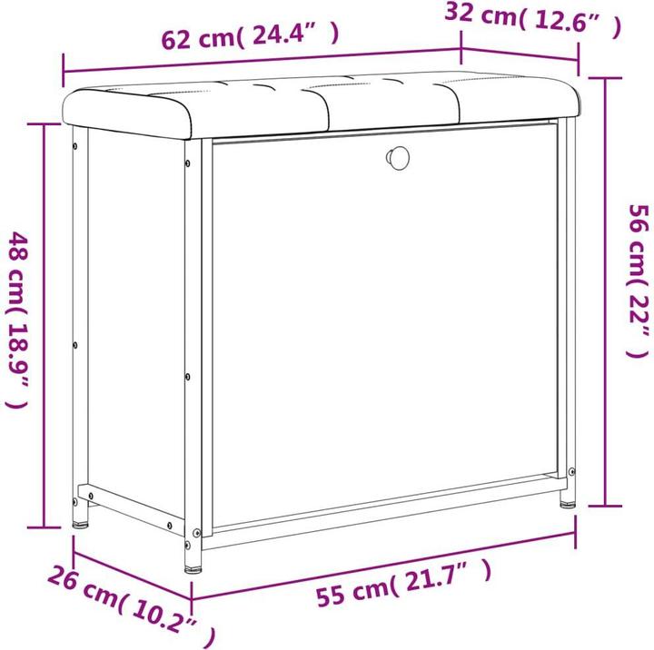Productafbeelding VidaXL Schoenbank met klep gerookt eiken 62x32x56 cm,Bank:,Kleur (62 x 32 x 56 cm)
