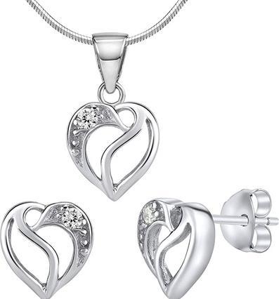 Silvego Jewelry Set Made Of 925 Sterling Silver 925 Heart With Clear Cubic Zirconia