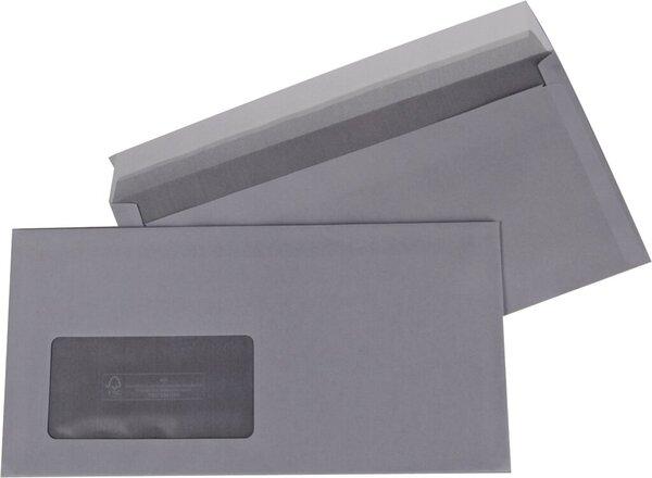 Büroring Briefumschlag DIN lang, mit Fenster, haftklebend, weiss, 80g/qm, grauer Innendruck, FSC, 1000 Stück (DL, 1000 x)