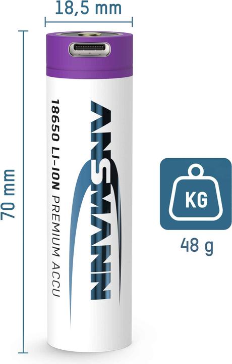 Immagine prodotto Ansmann Batteria agli ioni di litio 18650 (1 pz., 18650, 3400 mAh)