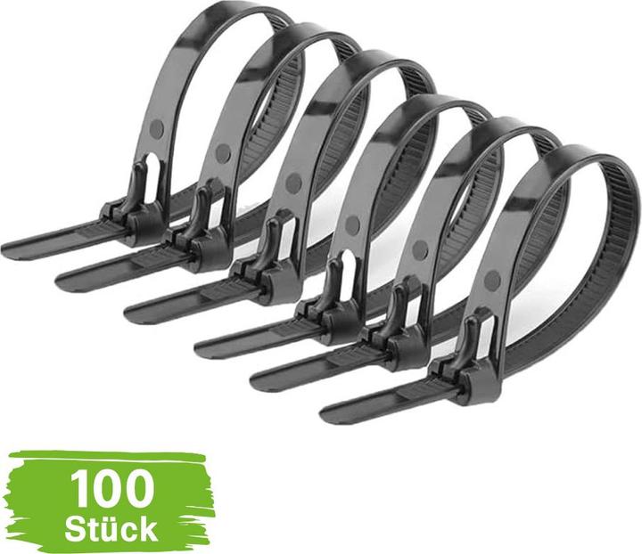 Actual product image Offgridtec Reclosable cable ties 7.6mmx300mm black self-locking 100 pcs. (300 mm, 100 pcs.)