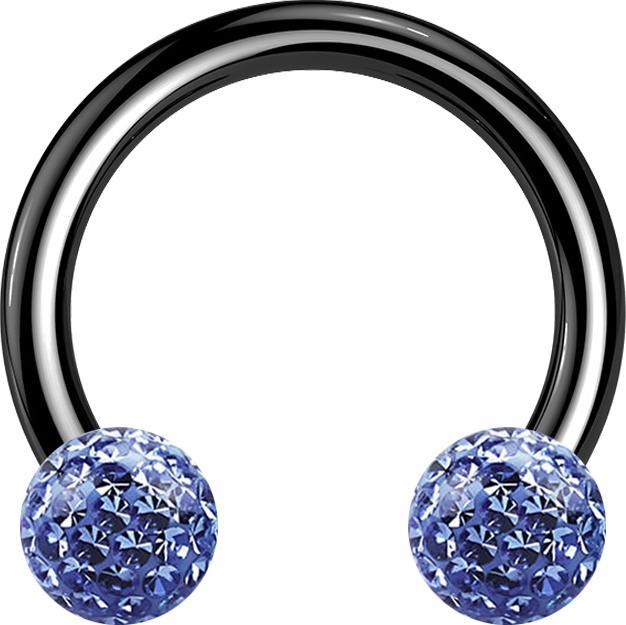 Produktbild Star Piercing Circular Barbell schwarz mit zwei Kristall Kugeln hellblau Epoxy Schutzschicht (Titan G23, ohne Messing)