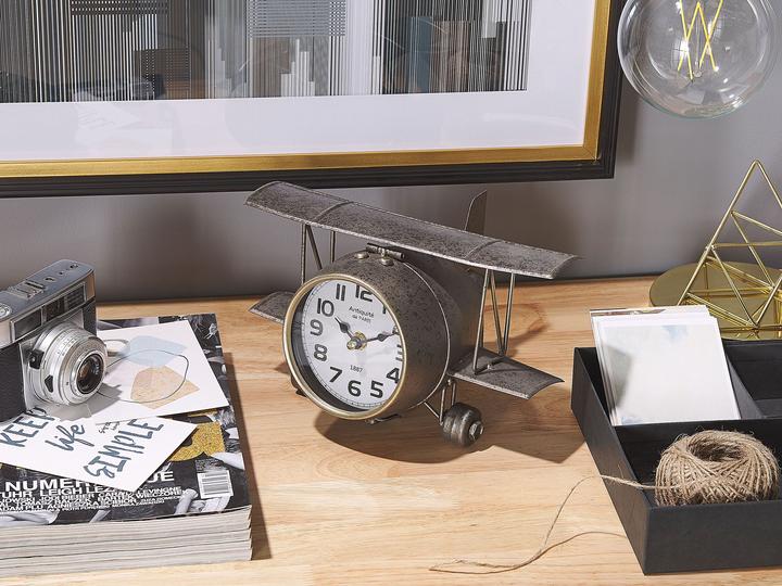 Actual product image Beliani Table clock silver aeroplane shape 15 cm STANS