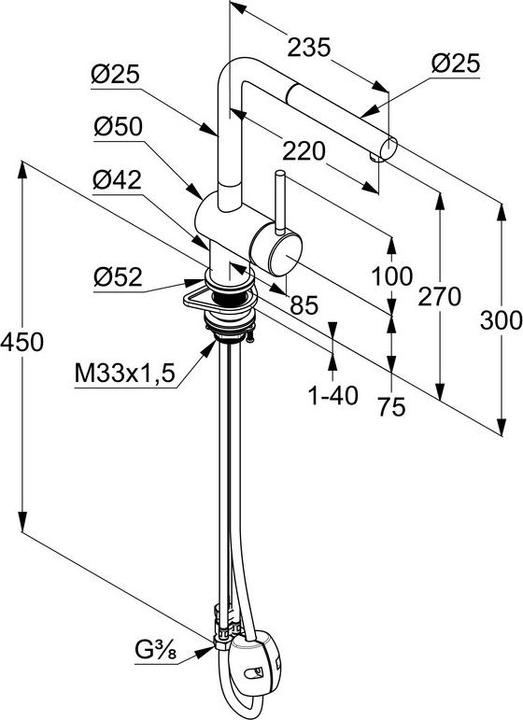 Image du produit Kludi L-Steel robinet cuisine à levier unique avec bec pivotante et extensible