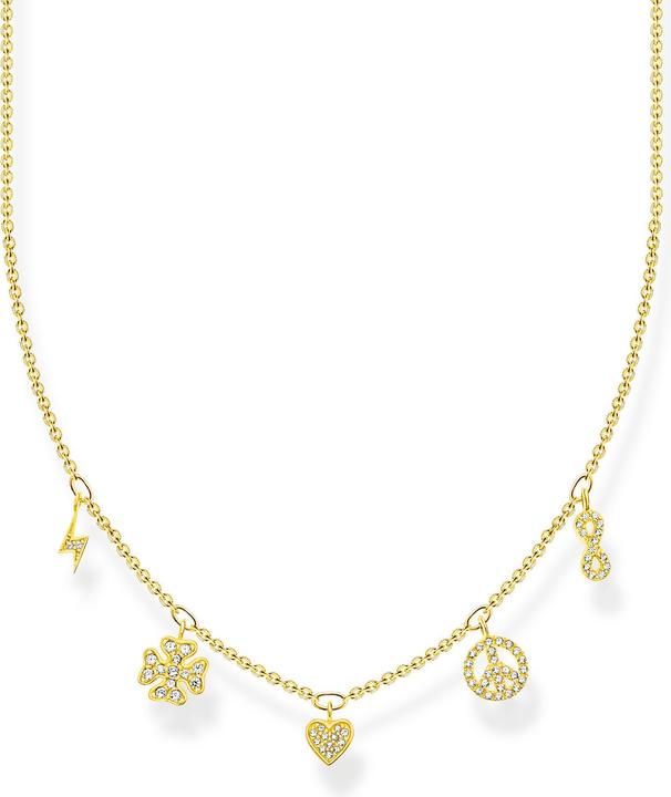 Thomas Sabo Blitz Kleeblatt Peace Herz & Infinity Halskette (925 Sterlingsilber, 750 Gelbgold Vergoldung, 42 cm)