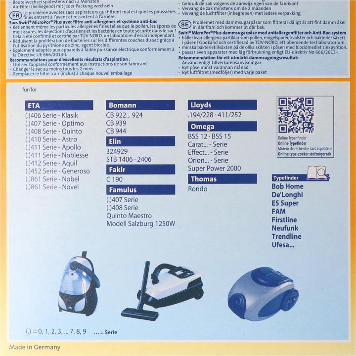 Actual product image Swirl Staubsaugerbeutel X28 MicroPor Plus für ETA, Fakir und Omega