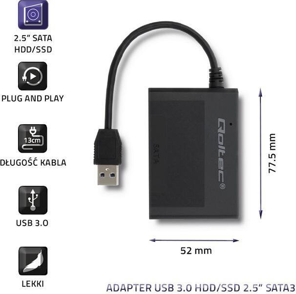 Actual product image Qoltec Hard Drive Adapter USB 3.0 HDD/SSD (SATA, USB 3.0)