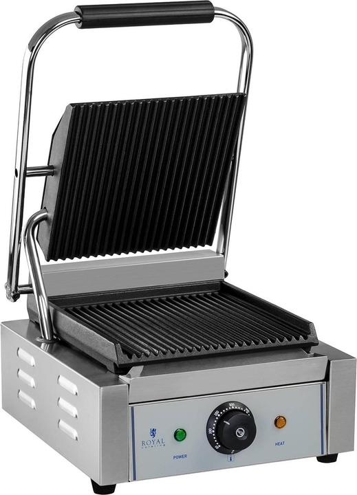 Produktbild Royal Catering Kontaktgrill geriffelt 1800W Gastro Panini Toaster Elektro Grillplatte Edelstahl