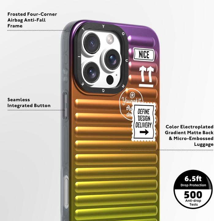 Produktbild Youngkit Hülle Glow Luggage-Inspired t/blau (Apple iPhone 16 Pro)
