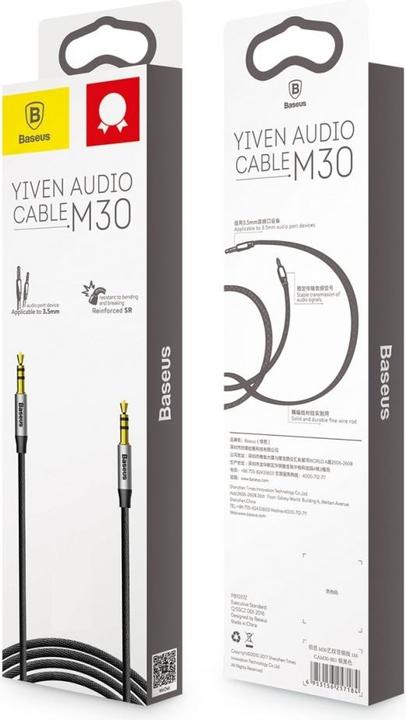 Actual product image Baseus Yiven Audio Cable M30 0.5M Silver+Black (0.50 m, 3.5mm jack (AUX))