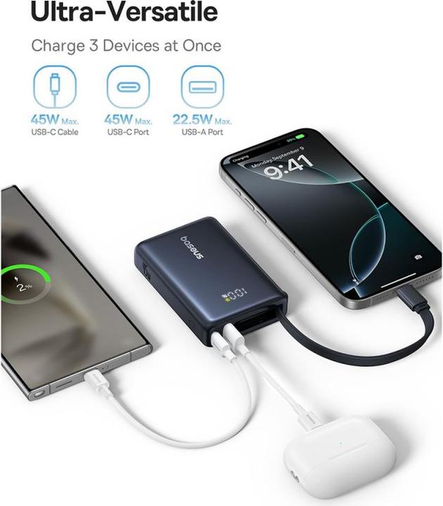 Actual product image Baseus magnetic powerbank with stand PicoGo Qi2 5000mAh 20W (5000 mAh, 20 W, 18.50 Wh)