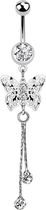 Star Piercing Banane silber mit Anhänger Königsschmetterling Kristall silber (ohne Messing, Chirurgenstahl 316L)