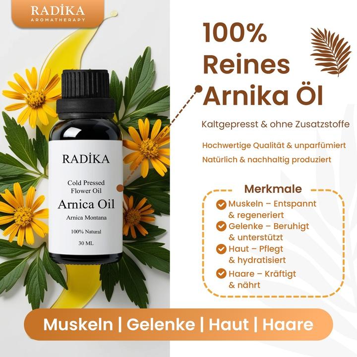 Radika Arnikaöl, Kaltgepresst, 100% Rein, BIO, natürlich, 30 ml (Körperöl, 30 ml)