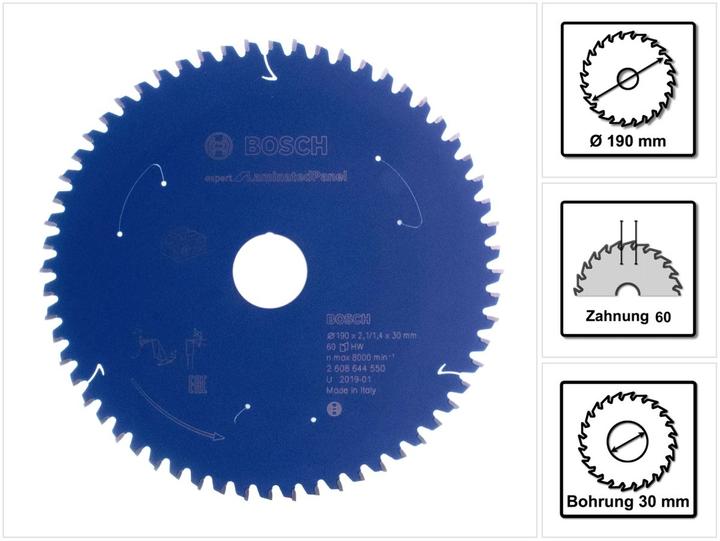 Produktbild Bosch Professional Zubehör Akku-Kreissägeblatt Expert for Laminated Panel, 190 x 2,1/1,4 x 30, 60 Zähne