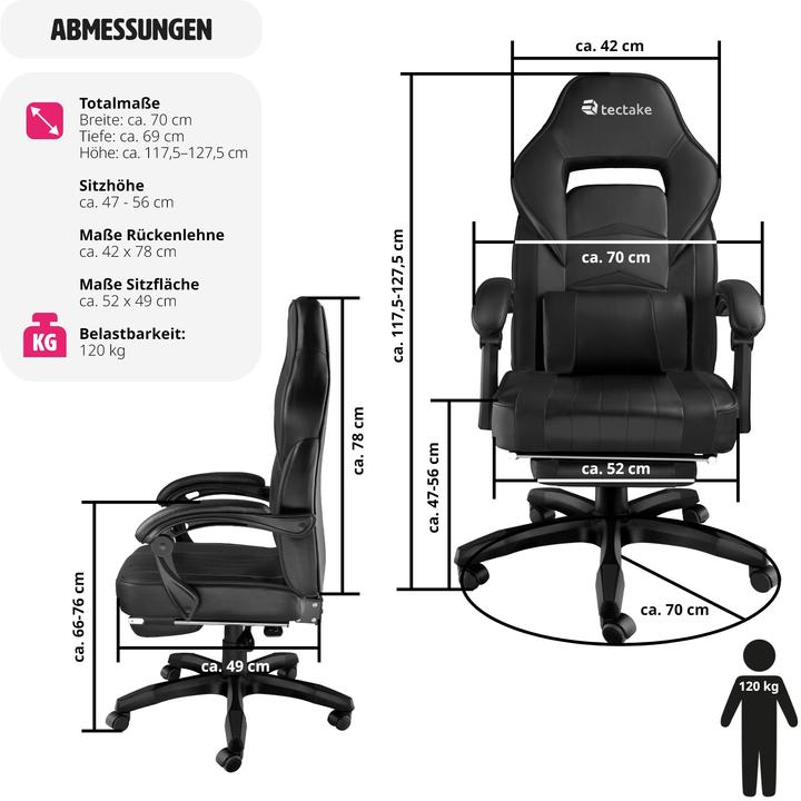 Image du produit tectake Chaise de bureau racing Comodo avec repose-pieds