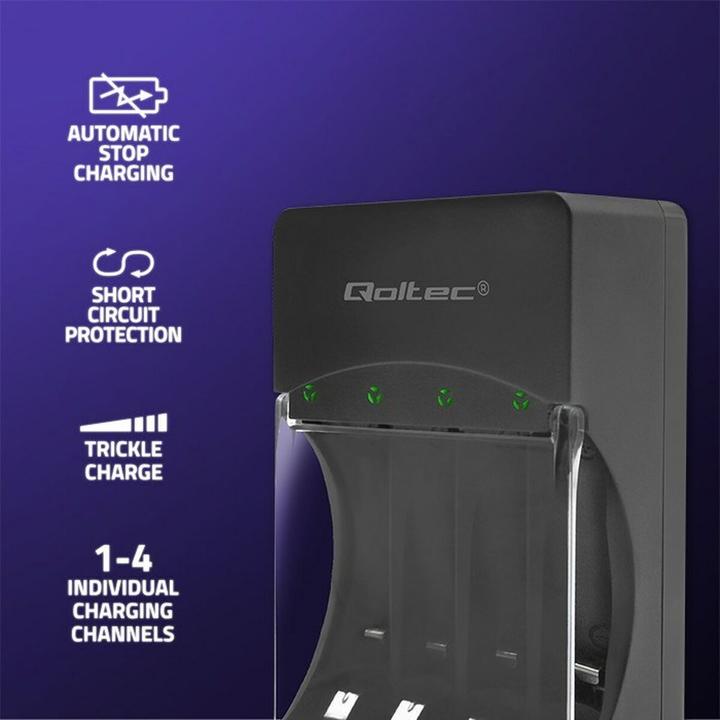 Productafbeelding Qoltec 50653 Acculader voor Ni-MH type R03/AAA R6/AA (1 Pcs., AAA, AA, 3000 mAh)