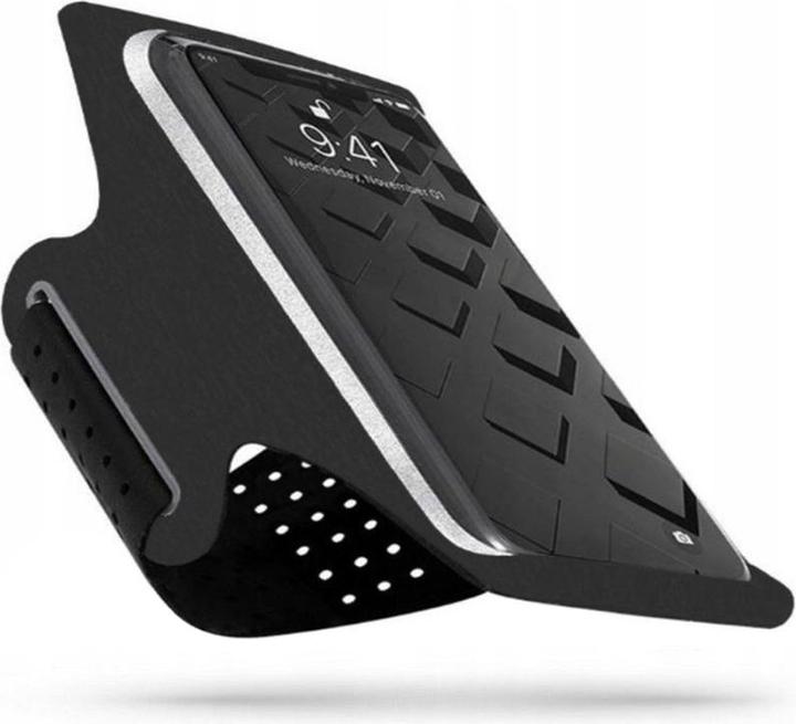 Actual product image Techsuit - Sports Armband (TH10) - with Headphones Cable Clips, for Phones, max 7" - Black / Gray