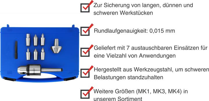 Produktbild Paulimot Mitlaufende Zentrierspitze mit 7 Einsätzen MK2, 9-teilig