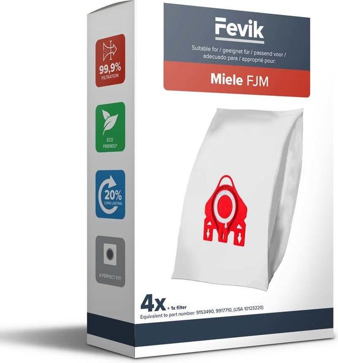 Flickbee 4 sacs à poussière Premium comme Miele Type FJM 3-D Pro - remplacer 9153490, 9917710 (4 x)