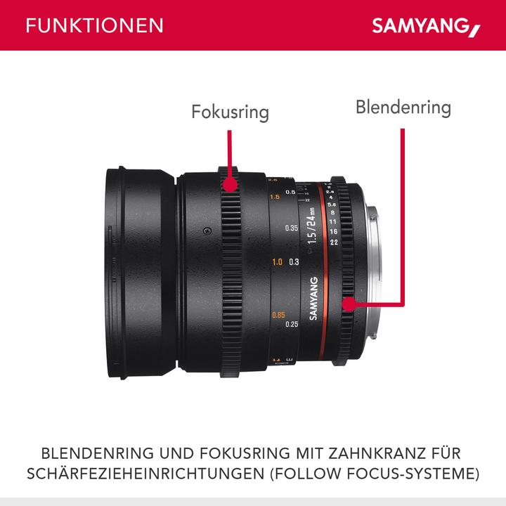 Image du produit Samyang 24mm T1.5 VDSLR II Sony E-Mount (Sony E, Plein format)