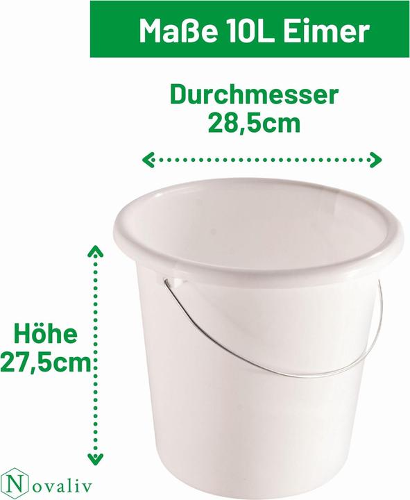 Produktbild Novaliv 5 Stück Eimer 10L Weiss mit Masseinteilung - Putzeimer 10 Liter? 28,5 cm Praktischer Allround (5 Stk.)
