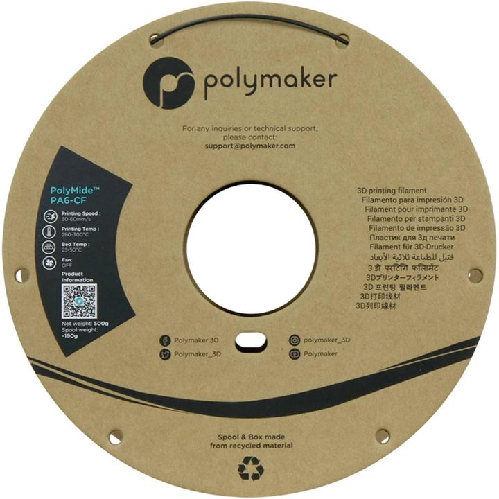 Image du produit Polymaker PolyMide PA6-CF V2 - Noir - 1.75mm - 500g (Nylon, 1.75 mm, 500 g, Noir)