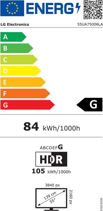 Energie-Label LG 55UA75006LA (55", UA75, LED, 4K, 2025)