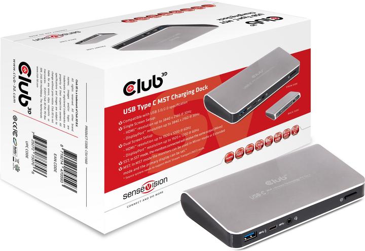 Image du produit Club 3D Station d'accueil MST USB de type C avec fonction de chargement (USB-A, 4 Ports)