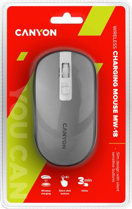 Actual product image Canyon Mouse MW-18 Wireless rechargeable silent Pixart grey (Wireless)