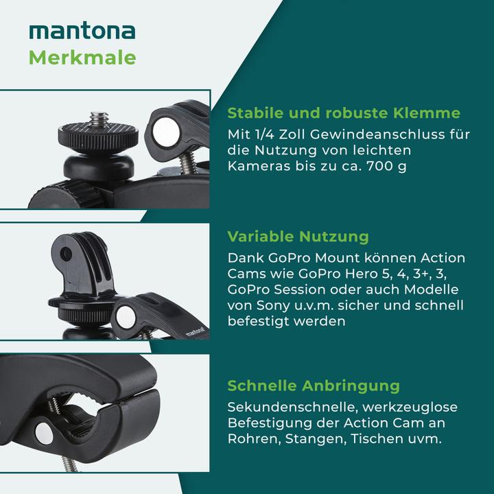Produktbild mantona Klemmhalterung XL (Hero 6, Hero 7, Hero 3, Hero 3+, Hero 4, Hero 2, hero 5)