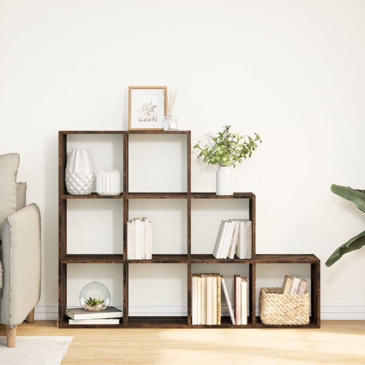 Actual product image VidaXL Room divider Bookcase Standing shelf Staircase shelf 3 steps Smoked oak (137.5 x 29 x 103.5 cm)