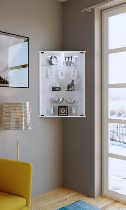 Produktbild VCM Sammel Stand Eckvitrine Holz Glas Vecko (88 x 67 x 23 cm)