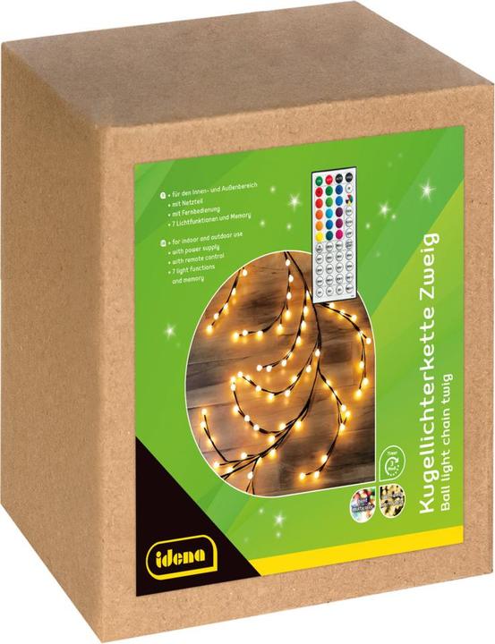 Produktbild Idena LED-Kugel-Lichterkette braune Zweige Fernbedienung Memory warmweiss/RGB 7m 120 LED Innen/Aussen (7 m)