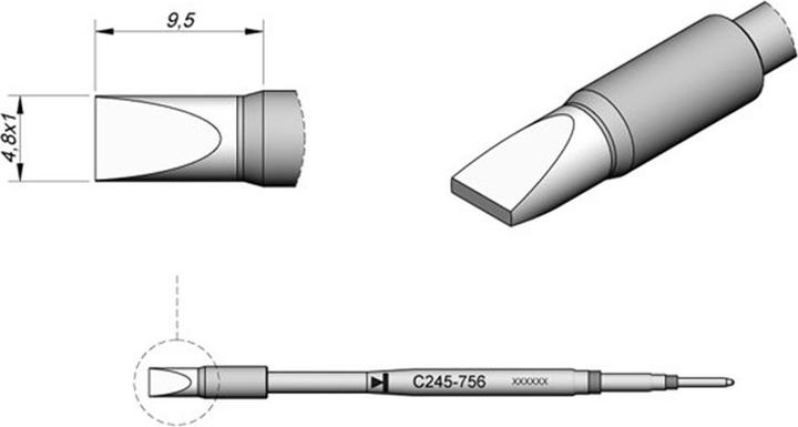 Actual product image JBC Soldering tip series C245 chisel shape, C245756/4.8 x 1.0 mm, straight, High Thermal