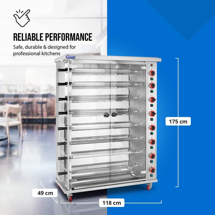 Produktbild Royal Catering Gas-Hähnchengrill 8 Spiesse mit Beleuchtung und Rädern 8 x 5 kW Edelstahl (5 kW)