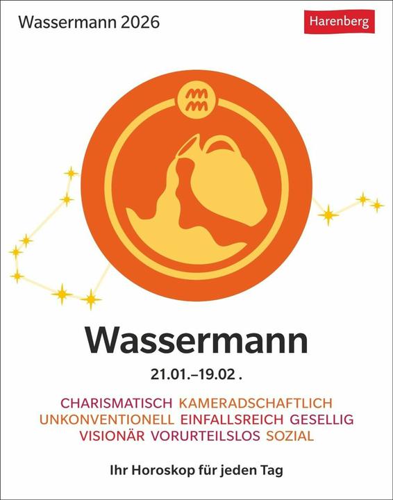 Produktbild Harenberg Wassermann Sternzeichenkalender 2026 - Tagesabreisskalender - Ihr Horoskop für jeden Tag (Harter Einband, Deutsch)