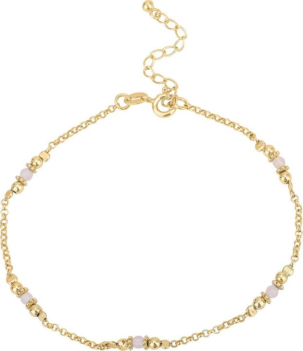 Leyda Fusskette Rosenquarz (Stein, Silber 925, vergoldet 750 / 18 K Gold, 26 cm)