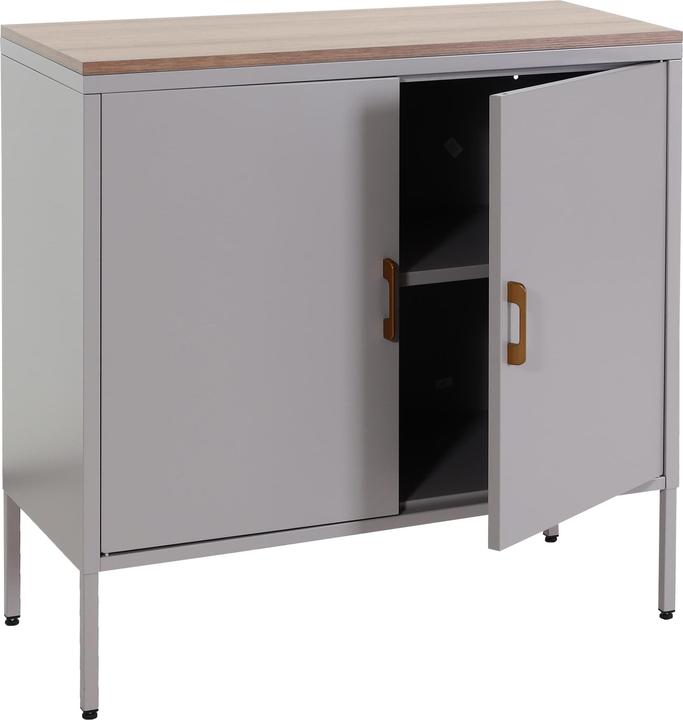 Mendler Kommode HWC-L84, 2 Türen Metall 90x90x40cm, Melamin beschichtet - grau (90 x 90 x 40 cm)