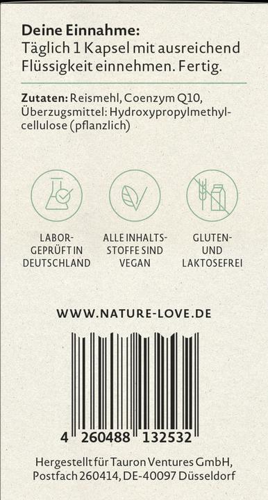 Nutritional values and ingredients Nature Love Coenzyme Q10 (1 Piece, Capsules, 49 g)