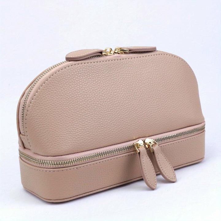 Produktbild Only-Bags.Store Grosse Kapazität Double Layer Makeup Tasche, Schmuck-Box solide Farbe PU-Leder modische Shell-Typ