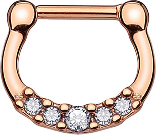 Star Piercing Septum mit mit fünf Kristallen rosegold und Titanium Beschichtung (Chirurgenstahl 316L, ohne Messing)