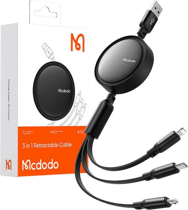 Immagine prodotto Mcdodo Cavo 3in1 da USB a USB-C / Lightning / Micro USB, CA-7256, 3,5A, 1,2m (nero) (1.20 m, USB 3.0)
